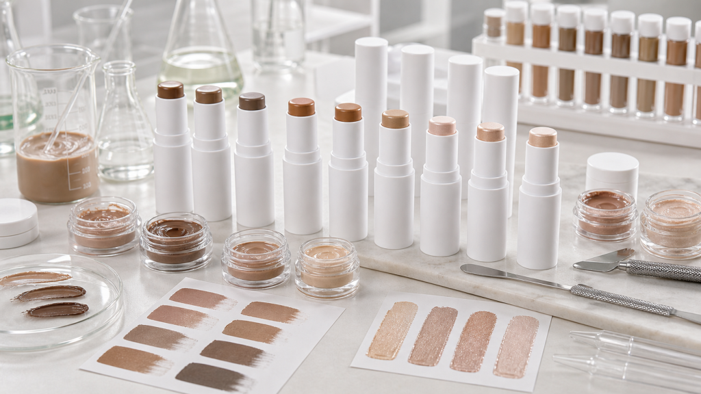 Contour Stick OEM/ODM Guide for Beauty Brands Contour stick OEM ODM development with cream bronzer sticks, highlighter samples and blank cosmetic packaging