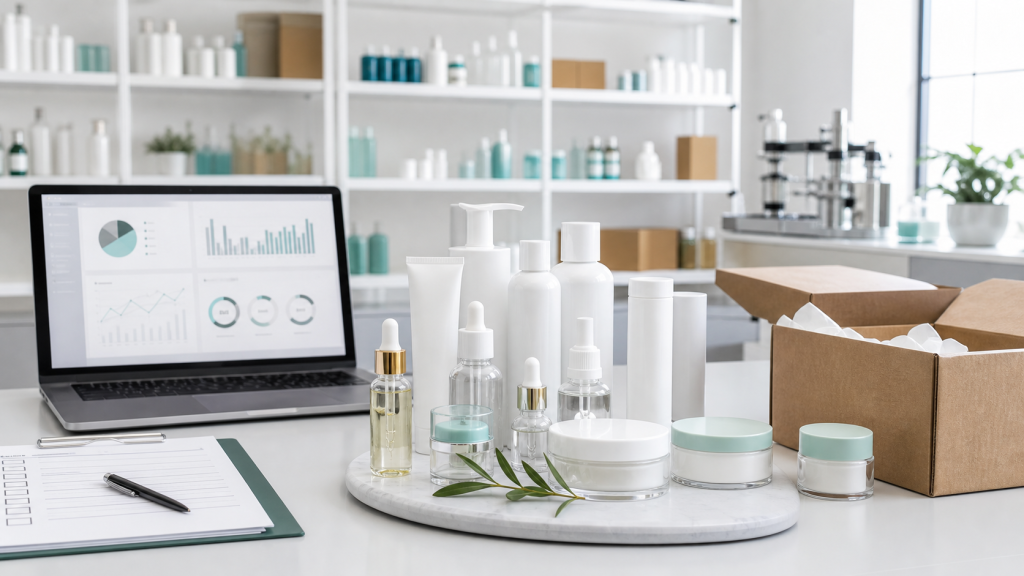 Cosmetic Manufacturing for Amazon Beauty Sellers Cosmetic manufacturing for Amazon beauty sellers with unbranded skincare samples, packaging boxes and quality control documents