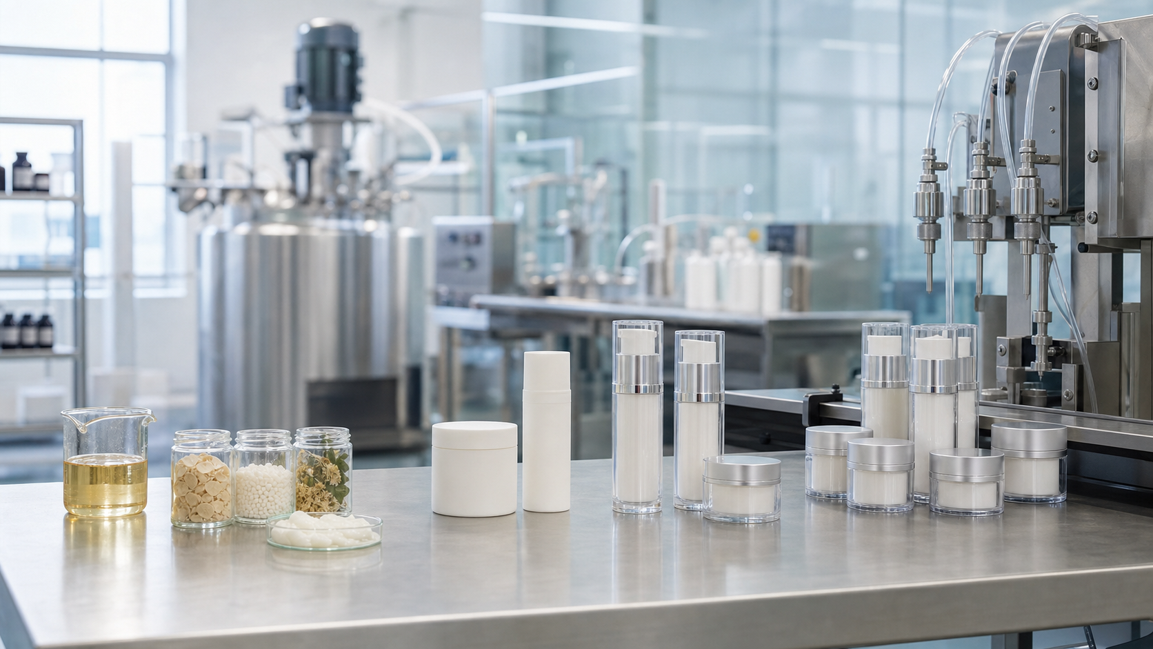 Cosmetic OEM Manufacturing Process: Idea to Production Cosmetic OEM manufacturing process from formulation samples to unbranded bulk production in a modern factory