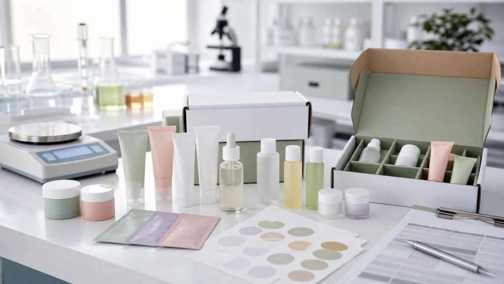 Beauty Product Manufacturing for Subscription Box Brands Unbranded subscription box beauty product samples prepared for cosmetic OEM ODM manufacturing and fulfillment review
