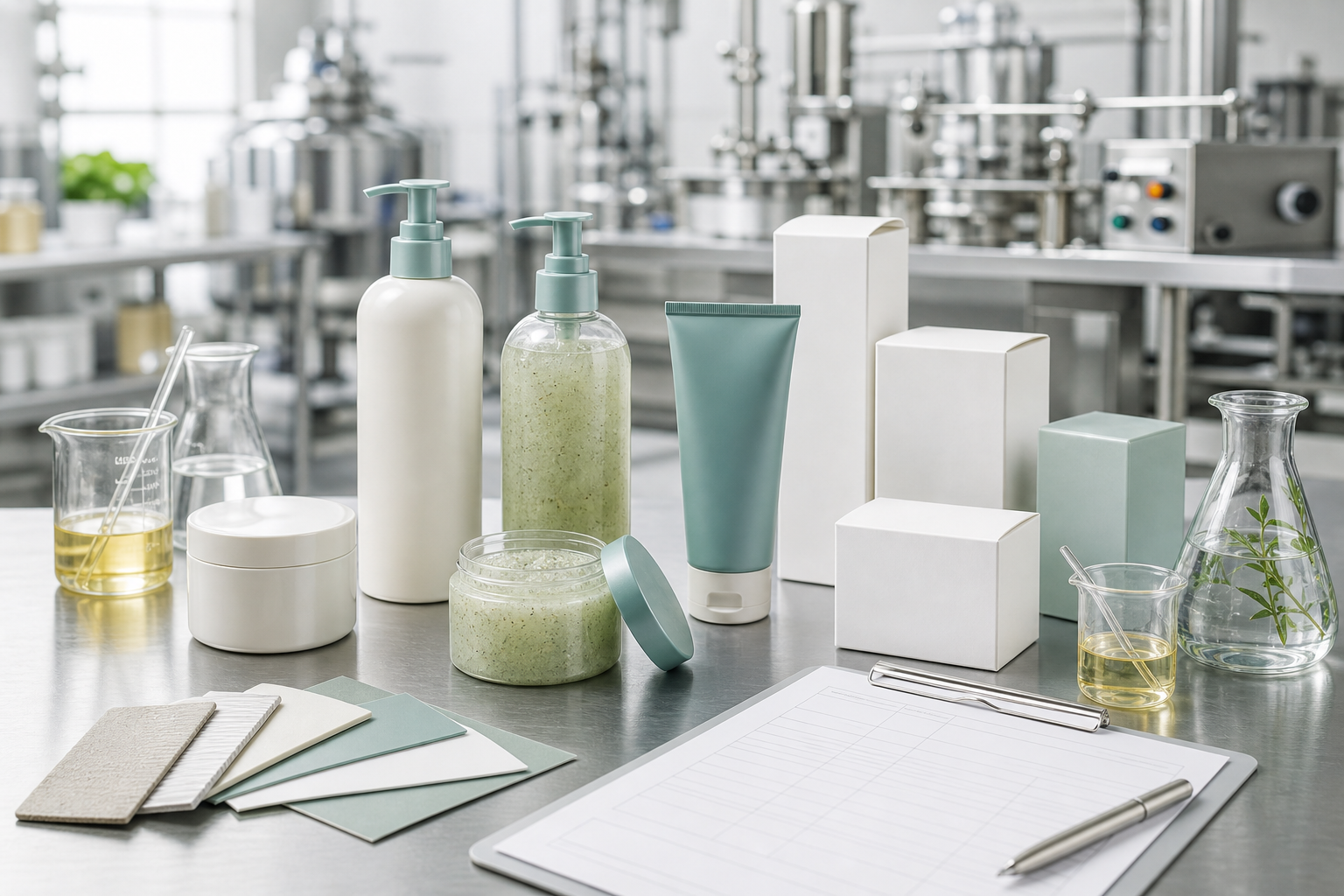 Body Care Manufacturing Opportunities for Beauty Brands Body care manufacturing opportunities with blank lotion body wash scrub and hand cream packaging in cosmetic OEM lab