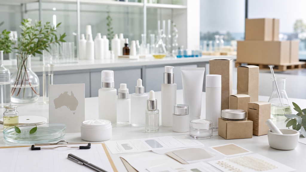 Working with a China Cosmetic Manufacturer for Australian Beauty Brands China cosmetic manufacturer support for Australian beauty brands with unbranded skincare samples packaging cartons lab glassware and export planning materials