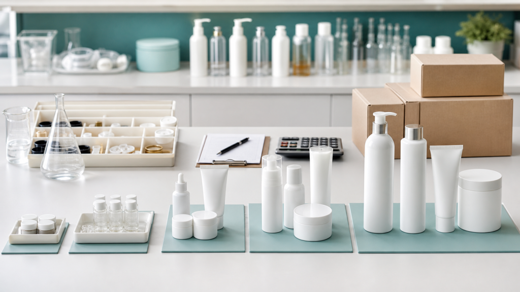Planificacion de MOQ para cosméticos de marca privada con envases, muestras y calculadora de producción