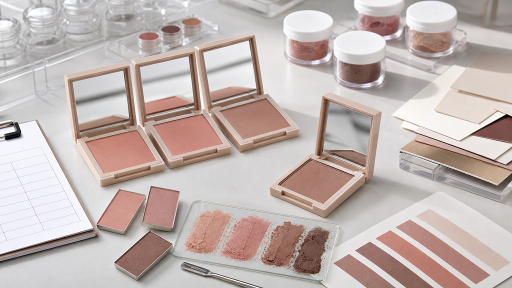 Gu?a OEM/ODM de compacto de rubor nude para marcas de belleza Nude blush compact OEM ODM development with unbranded blush compacts, refill pans, neutral shade swatches, lab jars and QC checklist