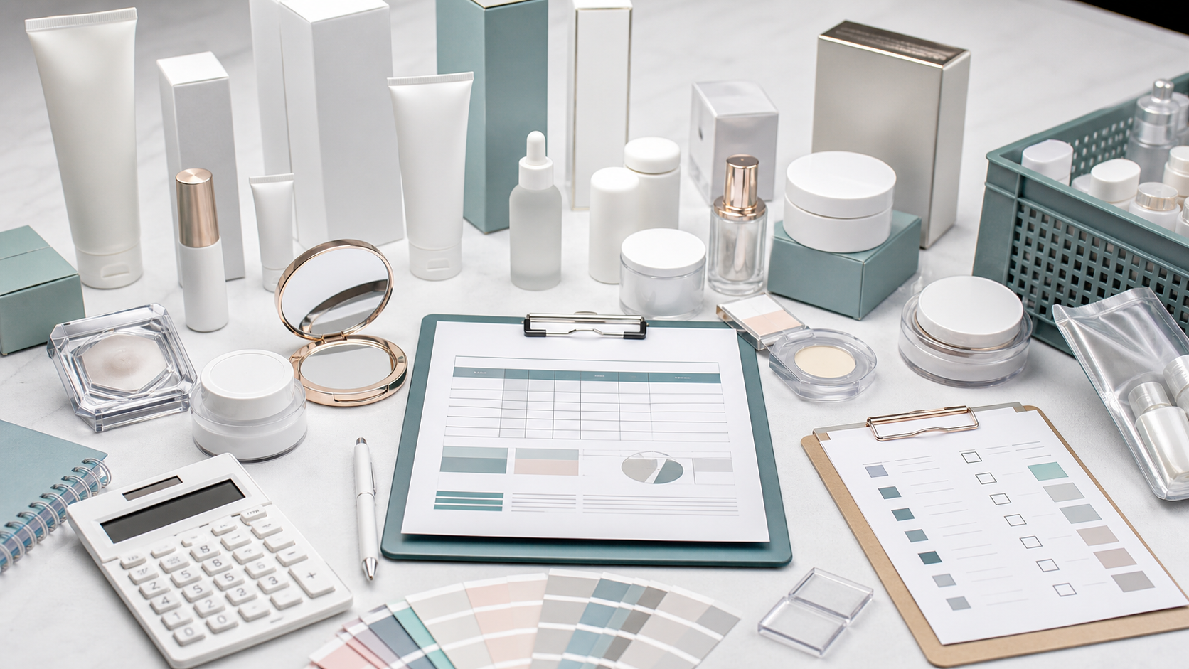 Private label cosmetics cost breakdown with unbranded packaging components calculator samples and quotation planning documents