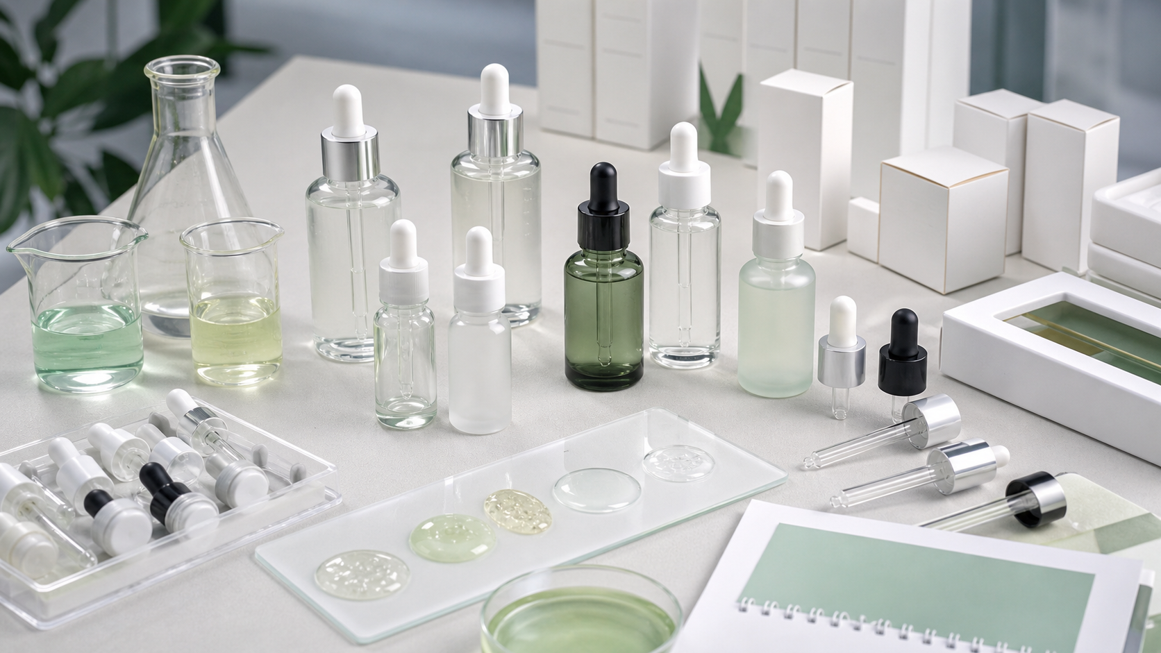 How to Choose Dropper Bottles for Serum Products Serum dropper bottle packaging selection with unbranded glass and plastic bottles pipettes serum samples cartons and OEM ODM planning materials