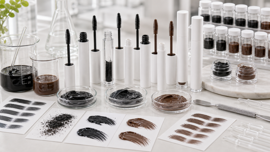 Waterproof Mascara OEM/ODM Guide for Beauty Brands Waterproof mascara OEM ODM development with mascara brushes, tubing formula samples and blank cosmetic packaging