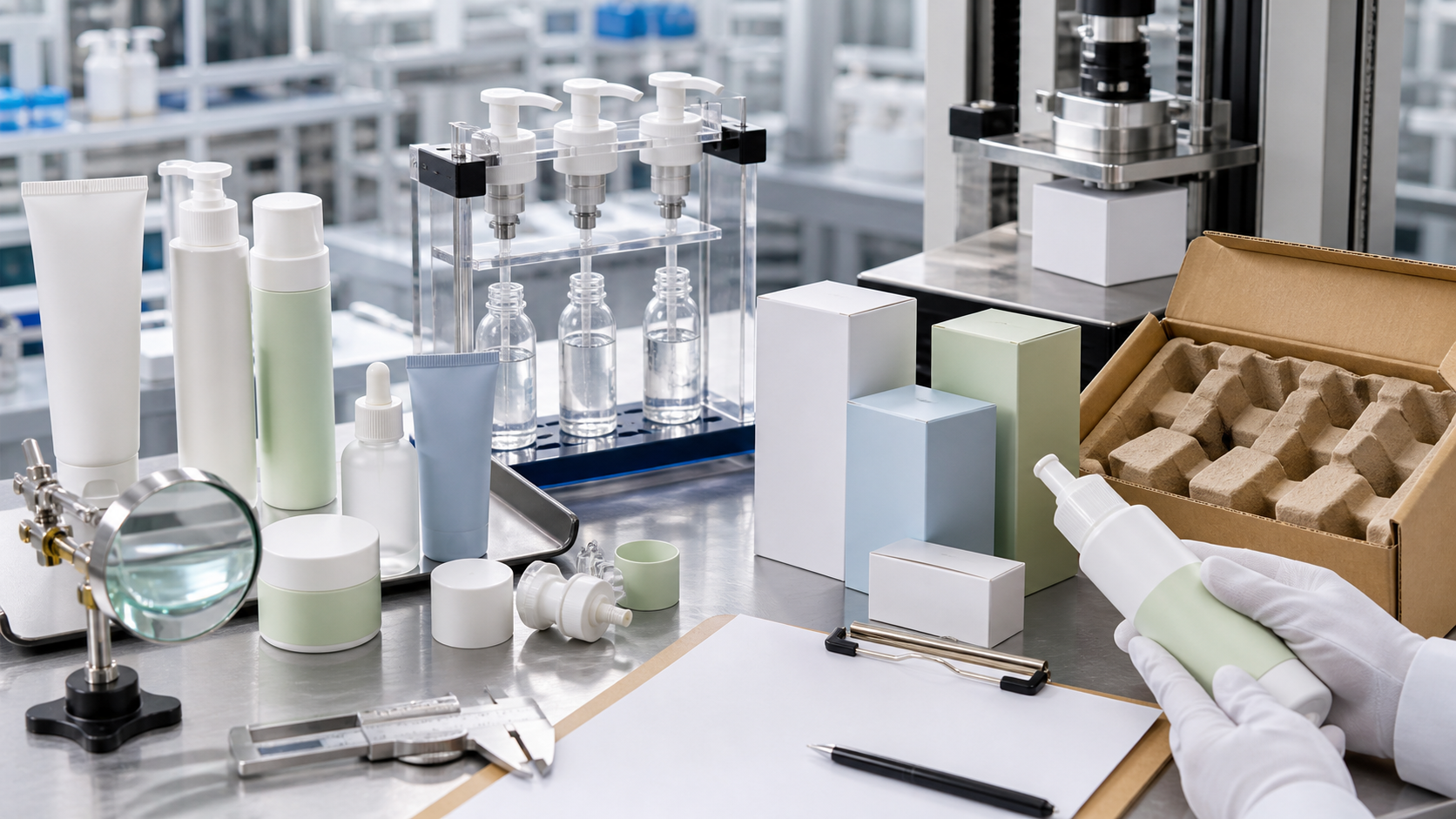 Prevención de problemas de embalaje cosmético con frascos, bombas, cajas, prueba de fugas y lista de control de calidad sin marca