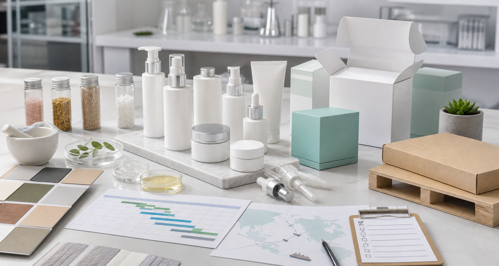How Supply Chain Strength Helps Cosmetic Brands Launch Unbranded cosmetic supply chain planning with skincare packaging samples lab materials and export documents