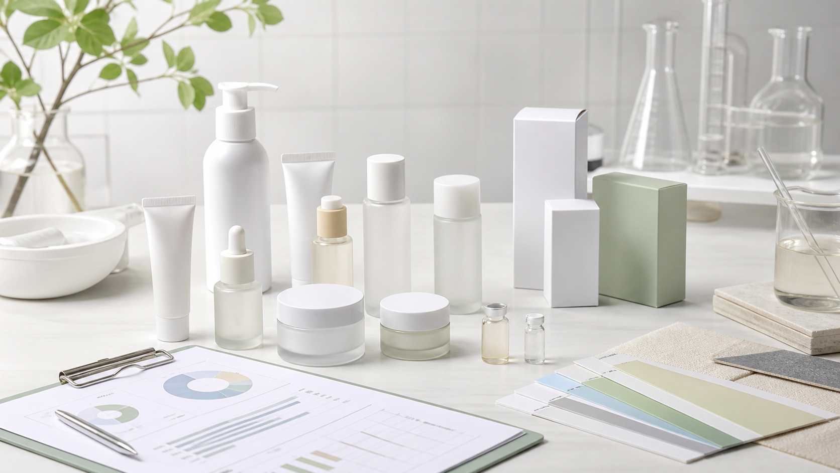 Étude de cas : lancement de soins de la peau à faible MOQ pour une nouvelle marque Étude de cas de lancement de soins de la peau à faible MOQ avec flacons sans marque, pots, échantillons et emballages cosmétiques