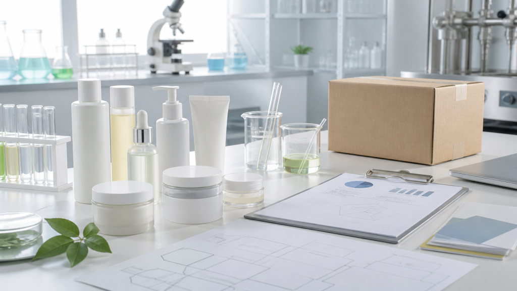 How We Supported an Overseas Brand with OEM Manufacturing Overseas OEM cosmetic case study with unbranded skincare packaging, lab samples, export carton and quality control planning