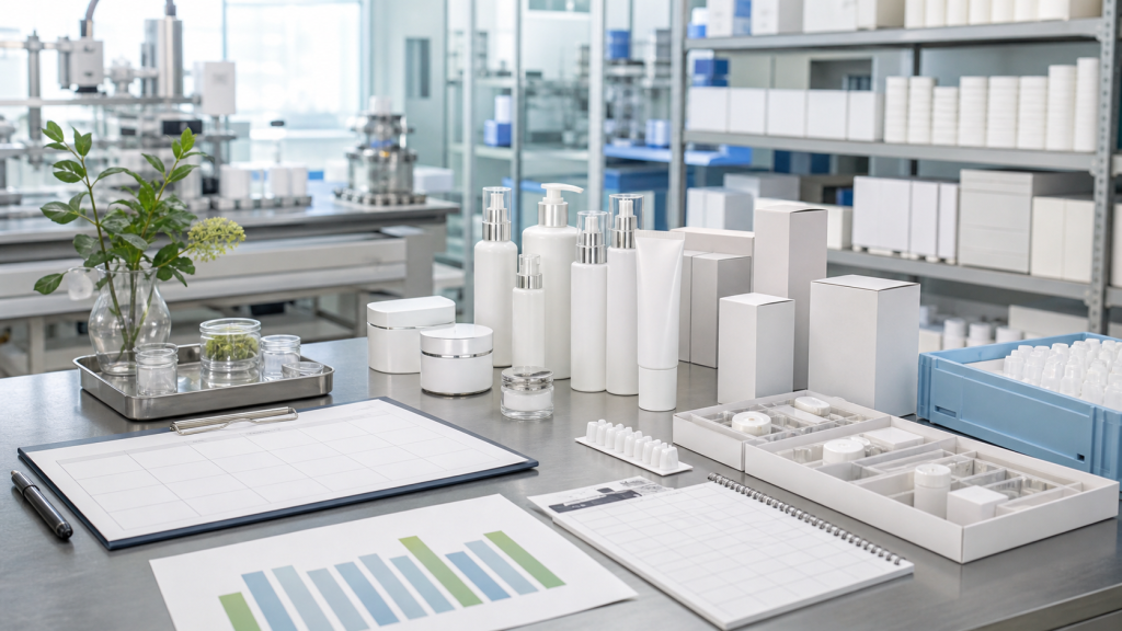 How to Plan Inventory Reorders with a Cosmetic Manufacturer Cosmetic inventory reorder planning with unbranded skincare products packaging components production calendar and QC samples
