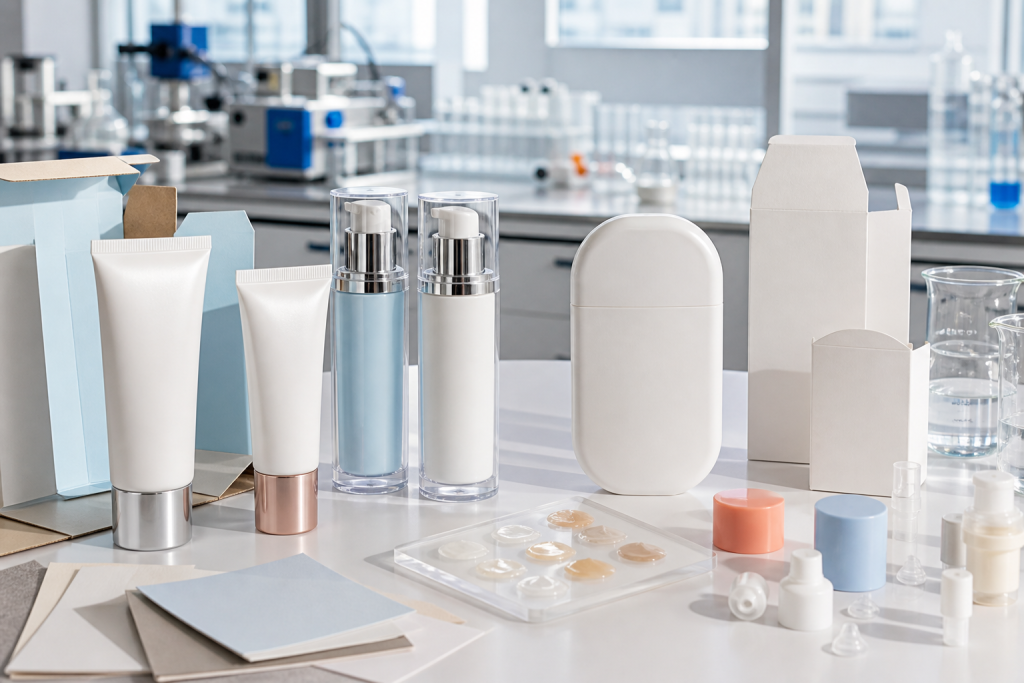 How to Choose Sunscreen Packaging for Beauty Brands Sunscreen packaging selection with unbranded tubes airless bottles cartons caps and cosmetic lab compatibility samples