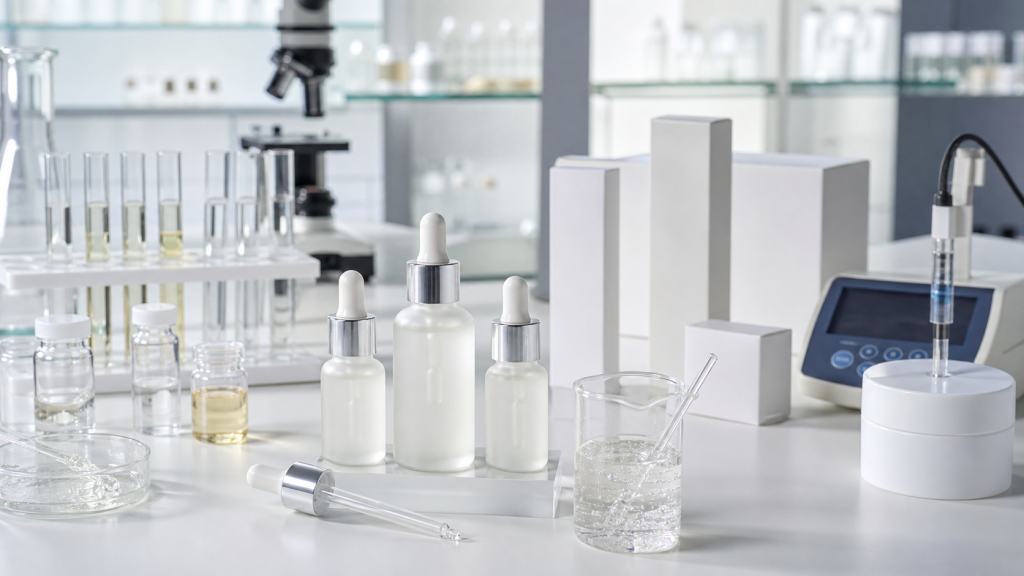 Tranexamic Acid Serum OEM/ODM Guide for Brands Tranexamic acid brightening serum OEM ODM development with unbranded bottles lab samples pH testing and packaging mockups